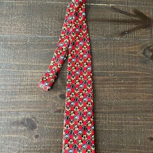 Disney Characters Red and Black Tie with Mickey, Goofy, Minnie